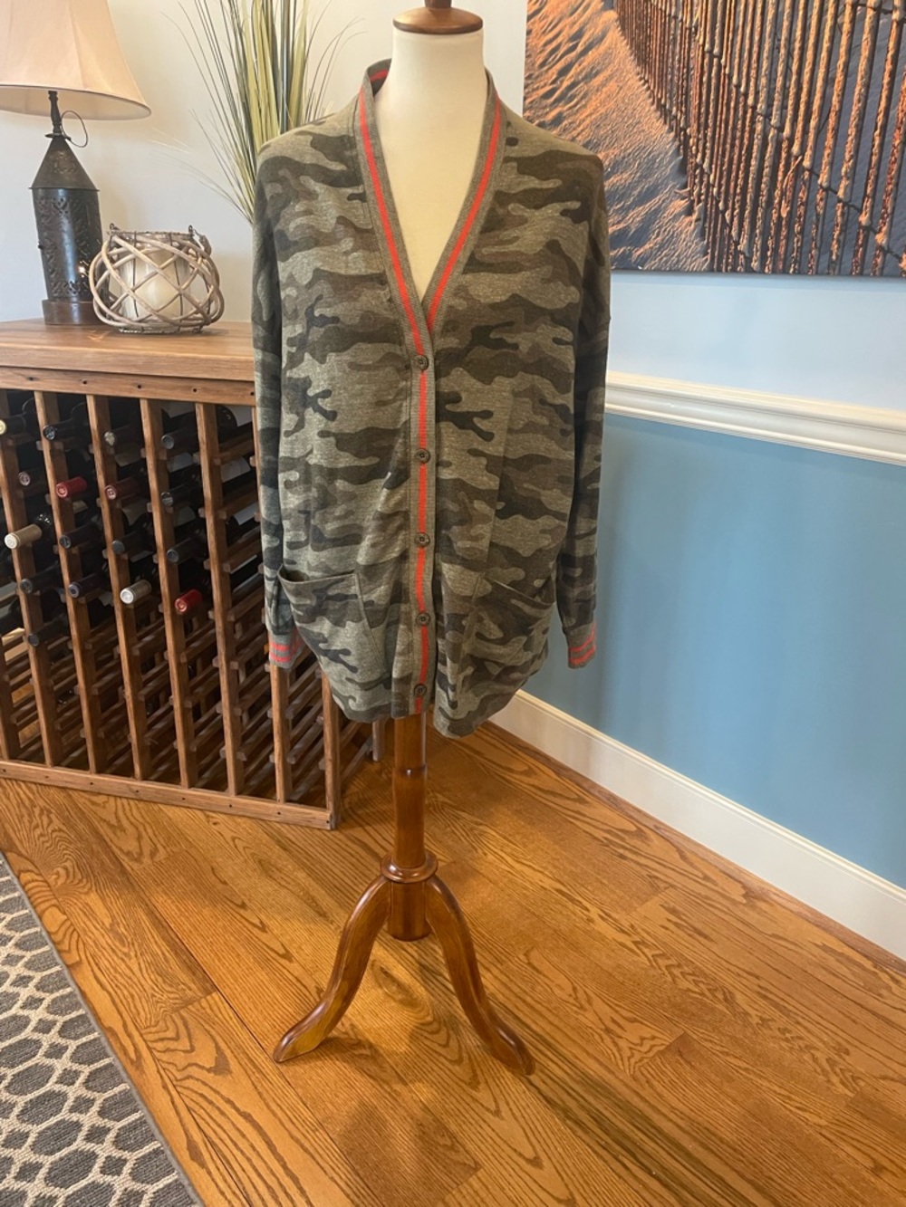 PJ Salvage Camouflage Button-Front Cardigan with orange Trim